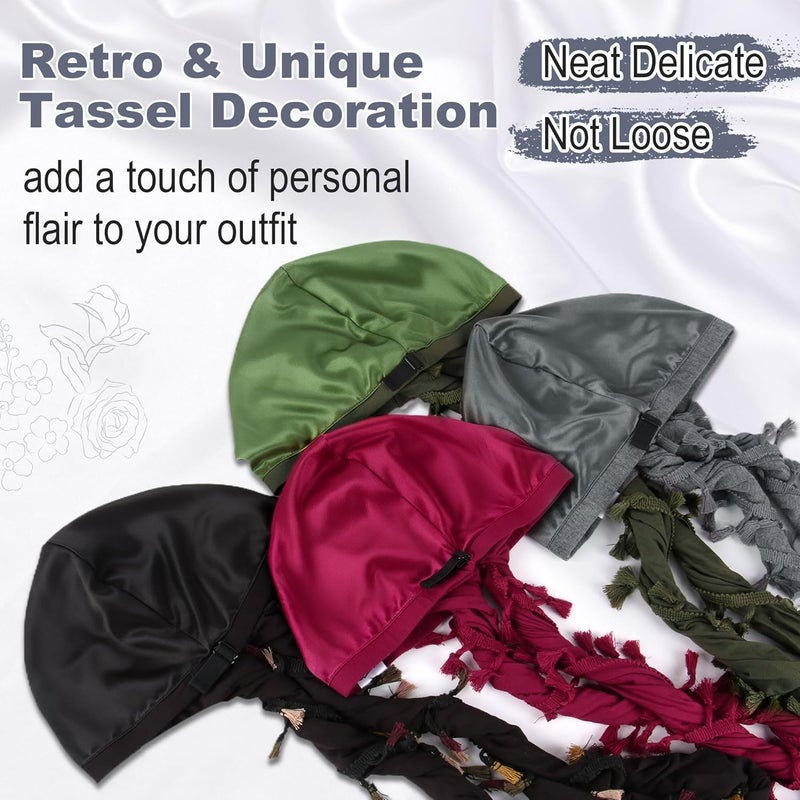 Babalet Store طرحة هالو للرجال والنساء بطانة ساتان دوراج أغطية رأس قبعة جمجمة مسبقة الربط مع خيوط ضفيرة قبعة عتيقة ملتوية - Image 4